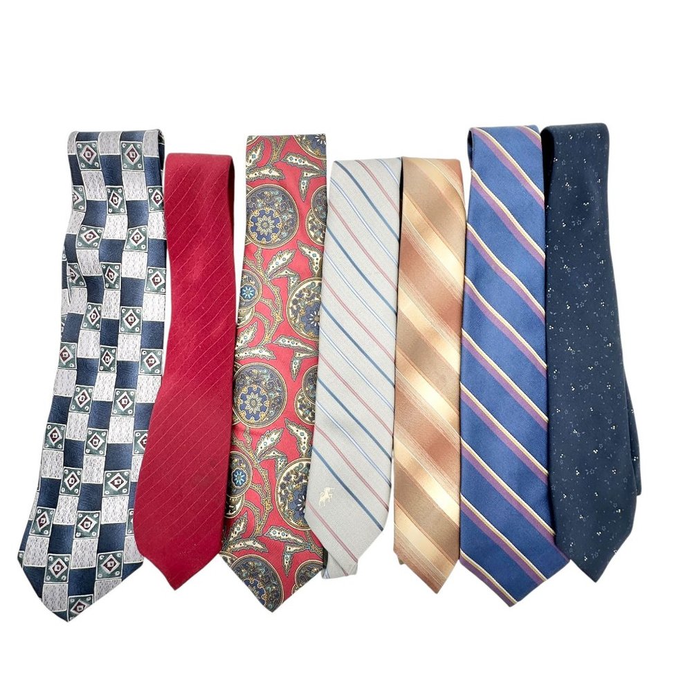 Vintage Mens Necktie Bundle For Crafting Or Sewing Projects Asst Patterns Colors